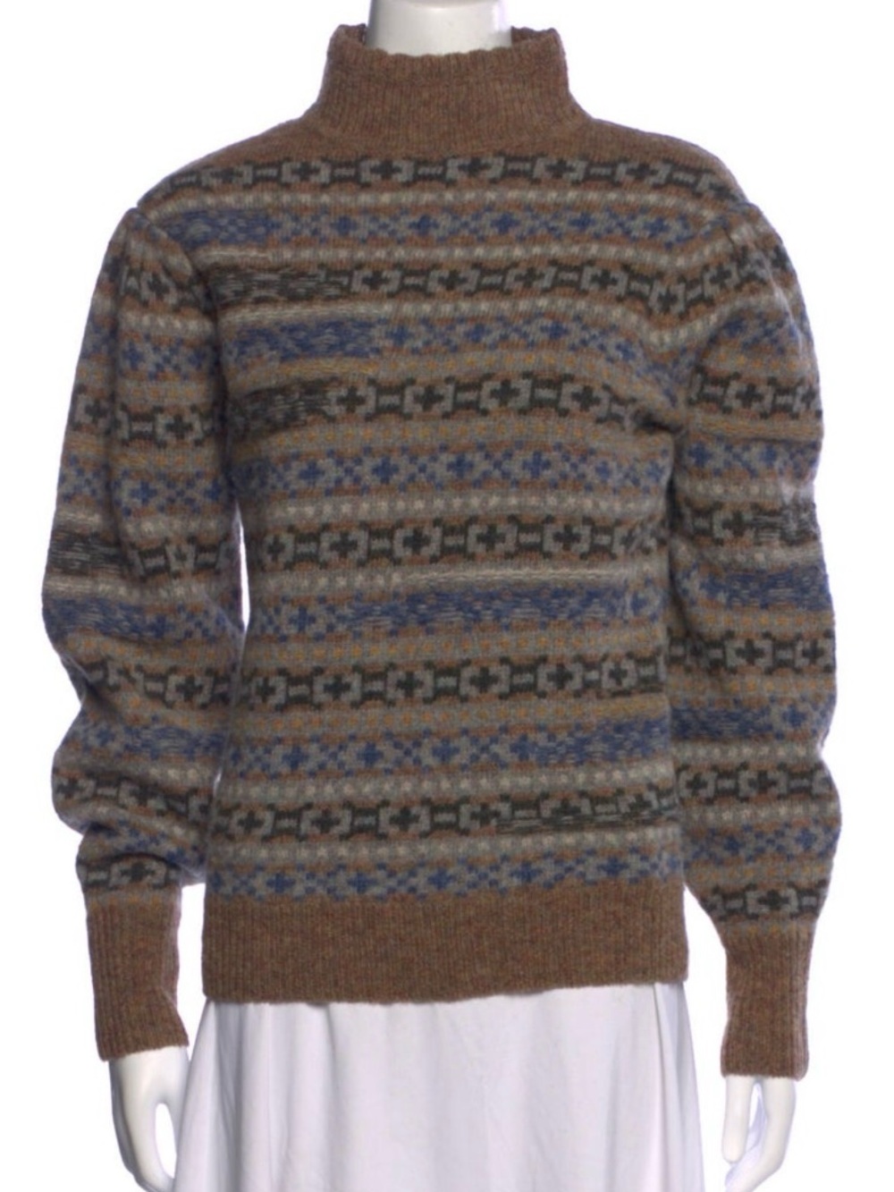 Isabel Marant Brown Fair Isle Turtleneck Sweater with Blue Accents